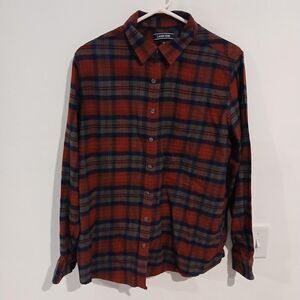 Lands End Women's Red and Navy Classic Plaid Button Up Shirt Size 16